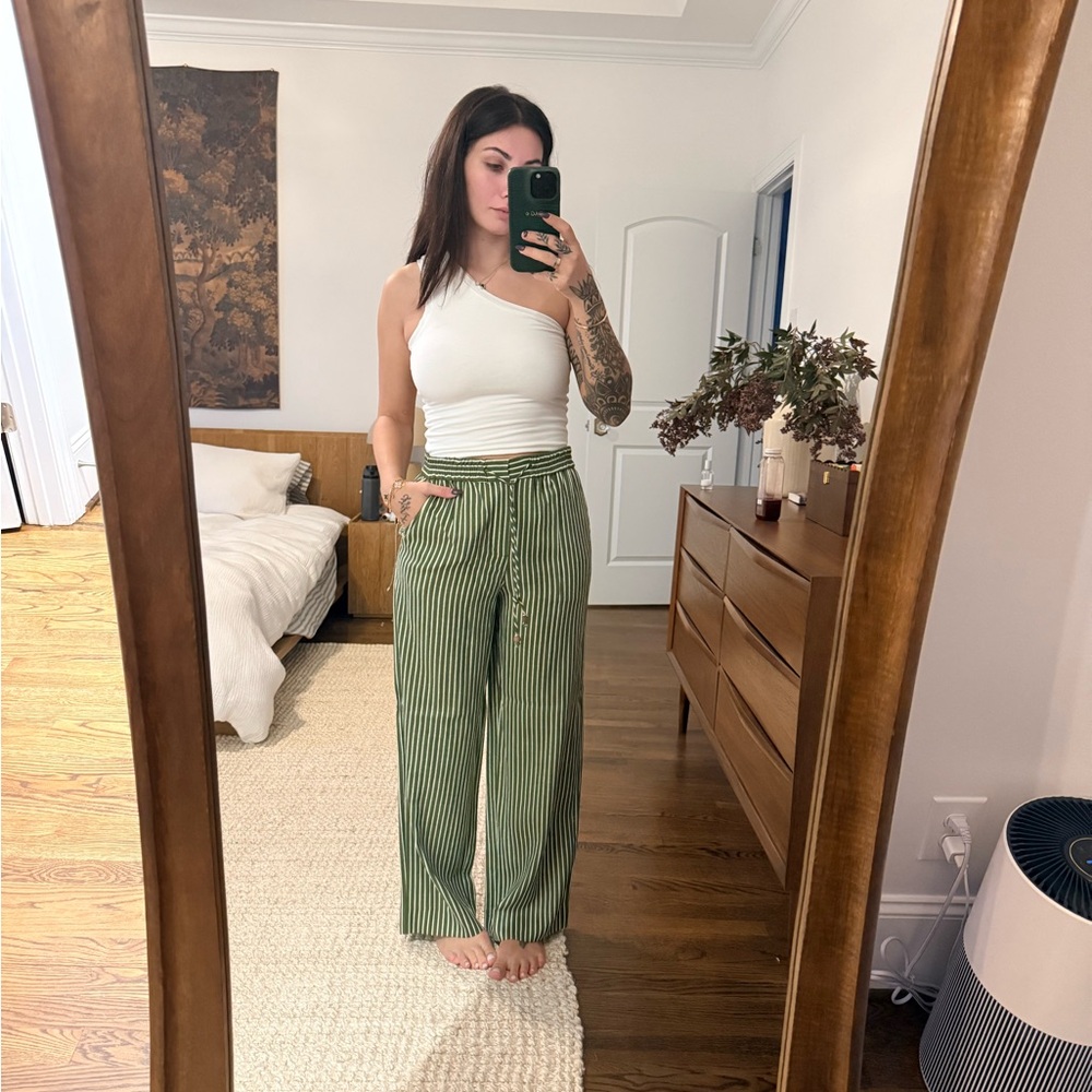 Zara Green Striped Wide Leg Pants